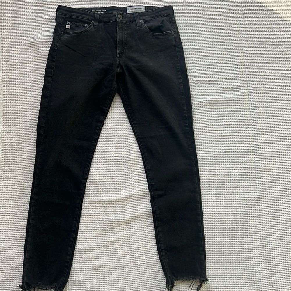 AG Adriano Goldschmied Women's Skinny Black Leggings Ankle Raw Hem Pants sz 31R